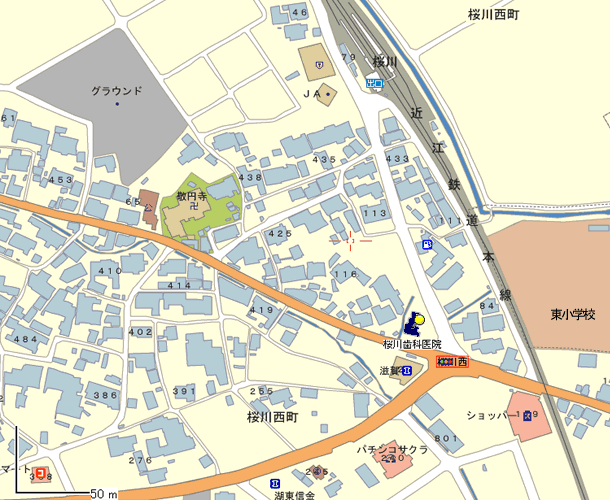 桜川歯科医院の周辺300m地図